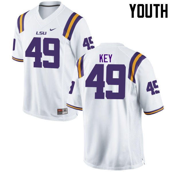 Youth LSU Tigers #49 Arden Key College Football Jerseys Game-White
